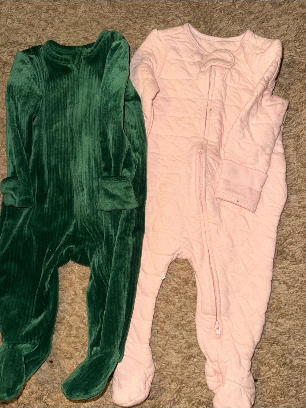 Old Navy Green and Pink Baby Footed Pajamas Set